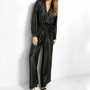 Express Black Metallic Surplice Jumpsuit